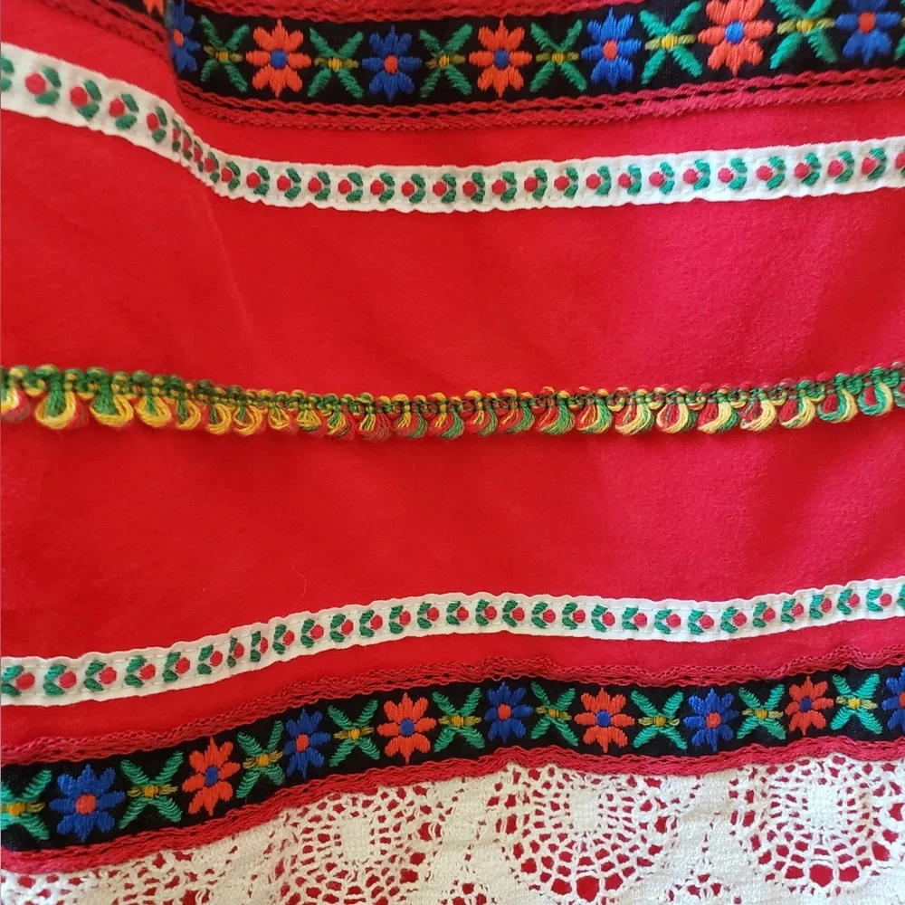 Vintage 1970s Velvety Soft Red Floral Embroidered Maxi Skirt by Evelyn Pearson